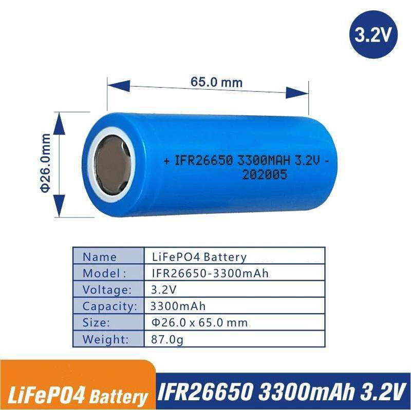26650 3300mAh 3.2v Li Ion Battery Cell Rechargeable Cylindrical Lithium Ion Battery