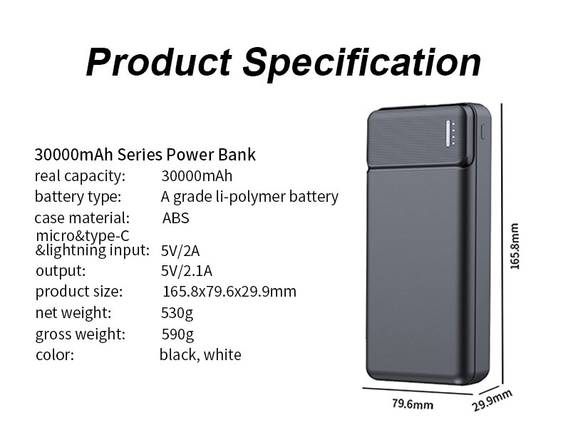 30000mAh High Capacity Power Bank Fast Charging Outdoor Mobile Powerbanks Supply