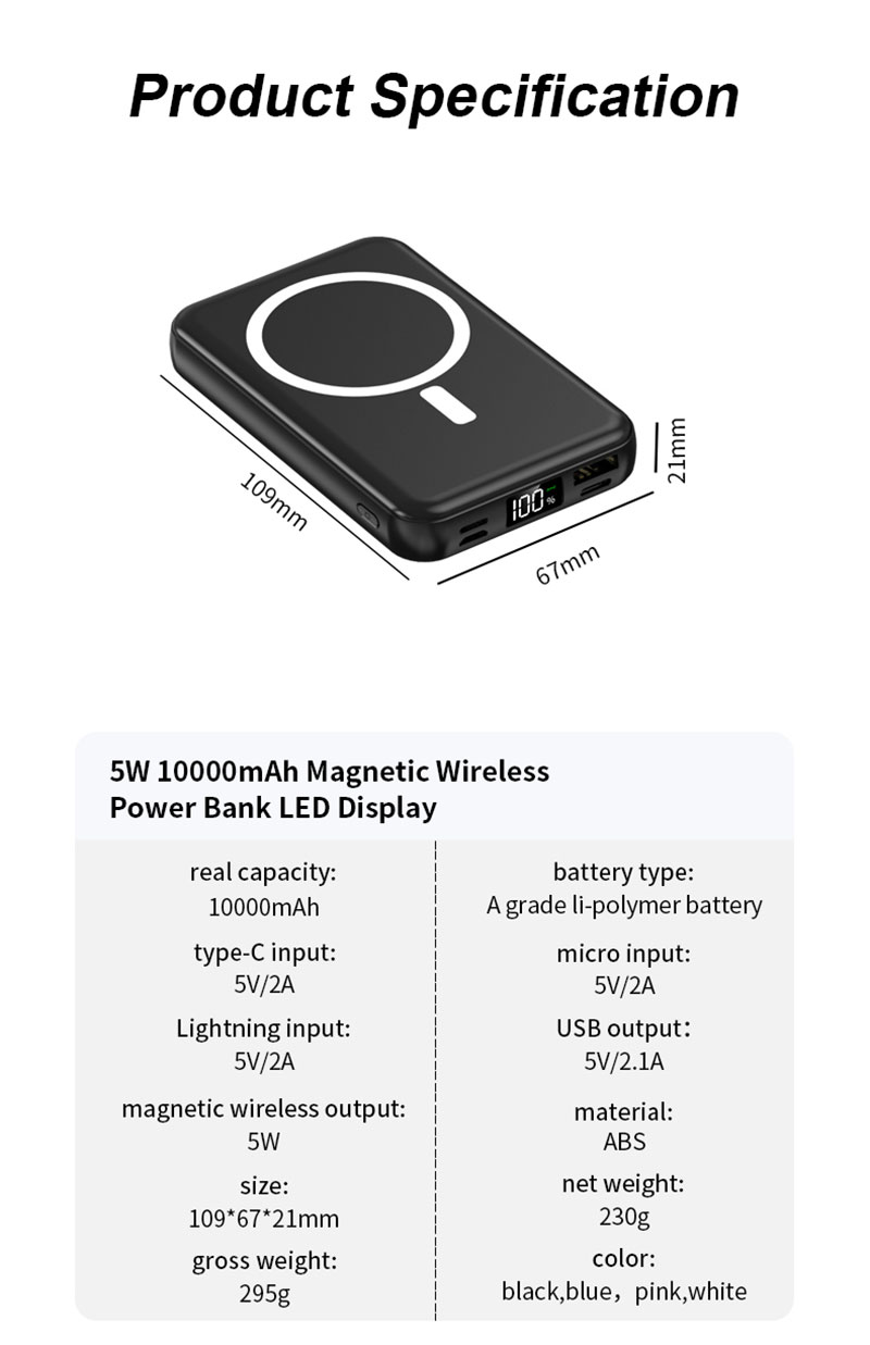 Mini Small Fast Charging Wireless Powerbank 10000mah Build in 3 Cables